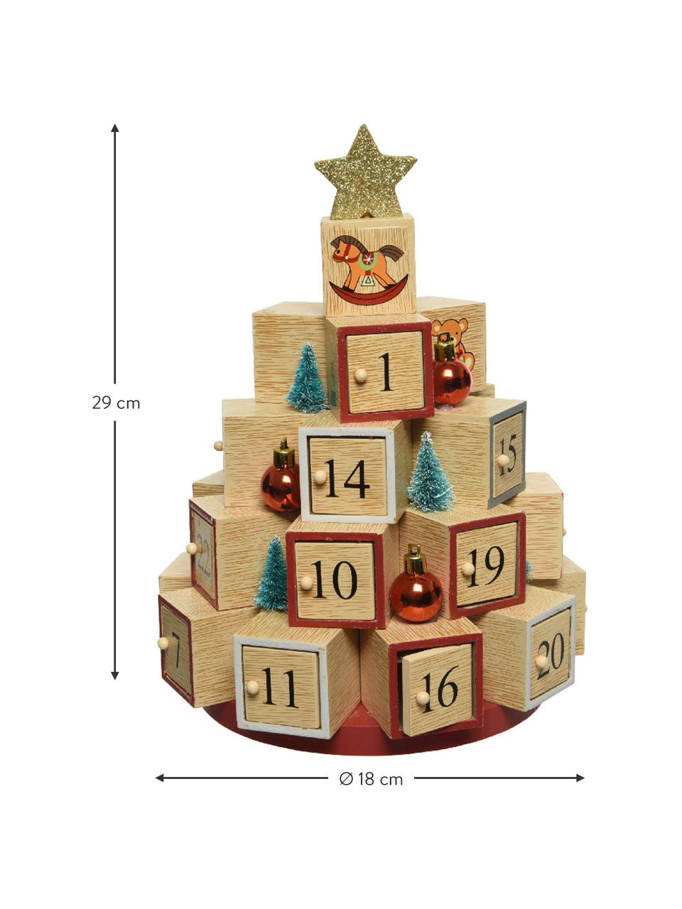 Calendario de adviento de madera Mona, Tablero de fibras de densidad media (MDF) recubierto, Madera clara, multicolor, Ø 18 x Al 29 cm