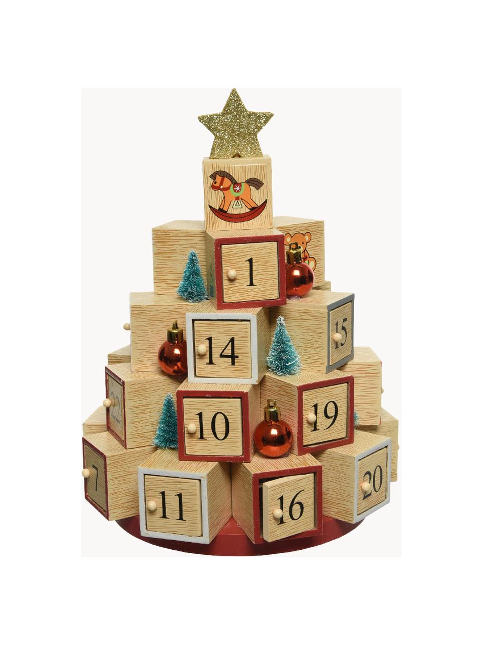 Adventskalender Mona aus Holz, Mitteldichte Holzfaserplatte (MDF), beschichtet, Helles Holz, Bunt, Ø 18 x H 29 cm