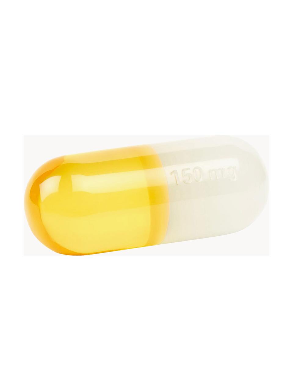 Pieza decorativa Pill, Poliacrílico pulido, Blanco, amarillo limón, An 17 x Al 6 cm