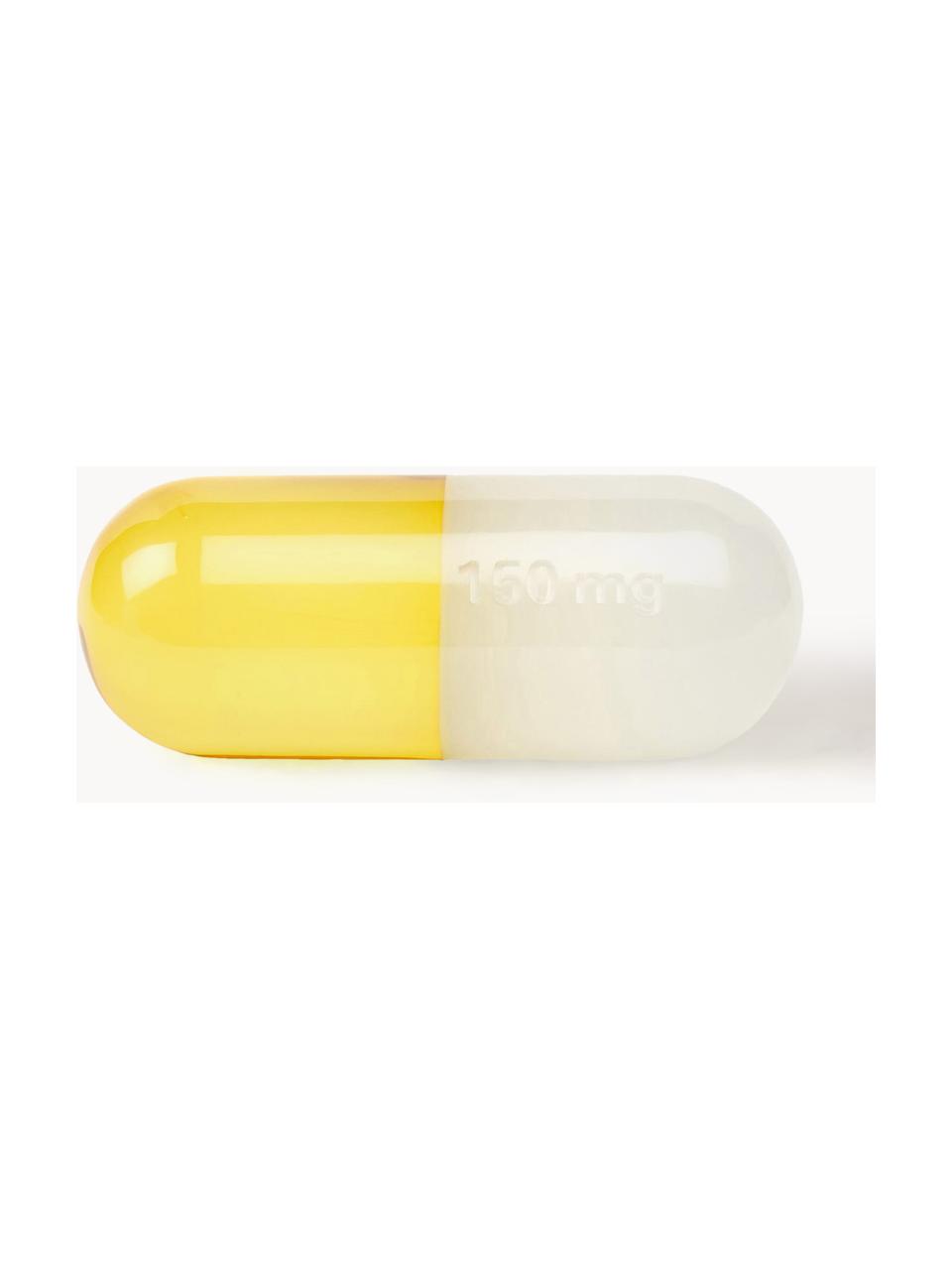 Deko-Objekt Pill, Polyacryl, poliert, Weiss, Zitronengelb, B 17 x H 6 cm