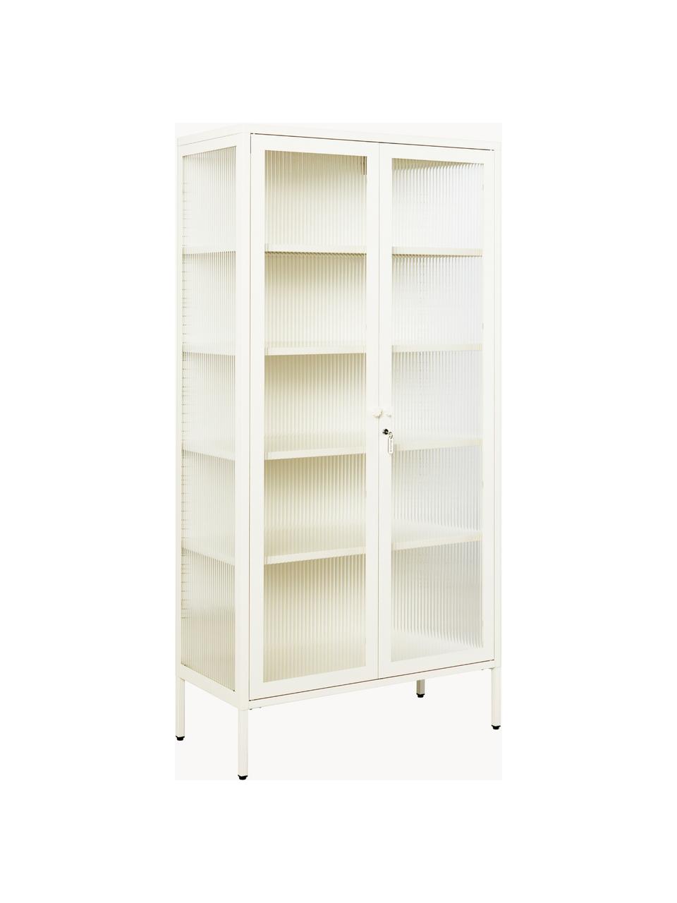 Metall-Vitrine The Collector mit geriffeltem Glas, Off White, B 85 x H 170 cm