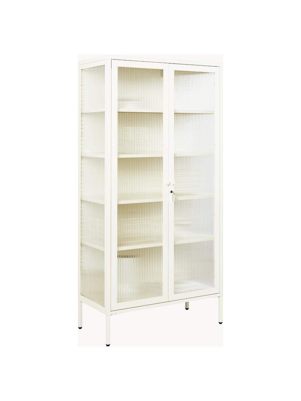 Metall-Vitrine The Collector mit geriffeltem Glas, Off White, B 85 x H 170 cm