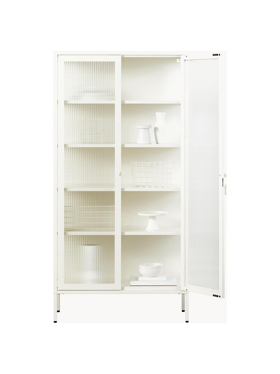 Metall-Vitrine The Collector mit geriffeltem Glas, Off White, B 85 x H 170 cm