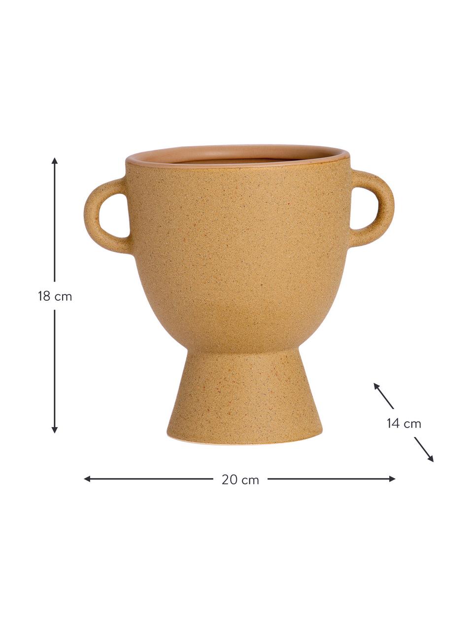 Vaso di design in gres con manici Beata, Gres, Marrone chiaro, Larg. 20 x Alt. 18 cm