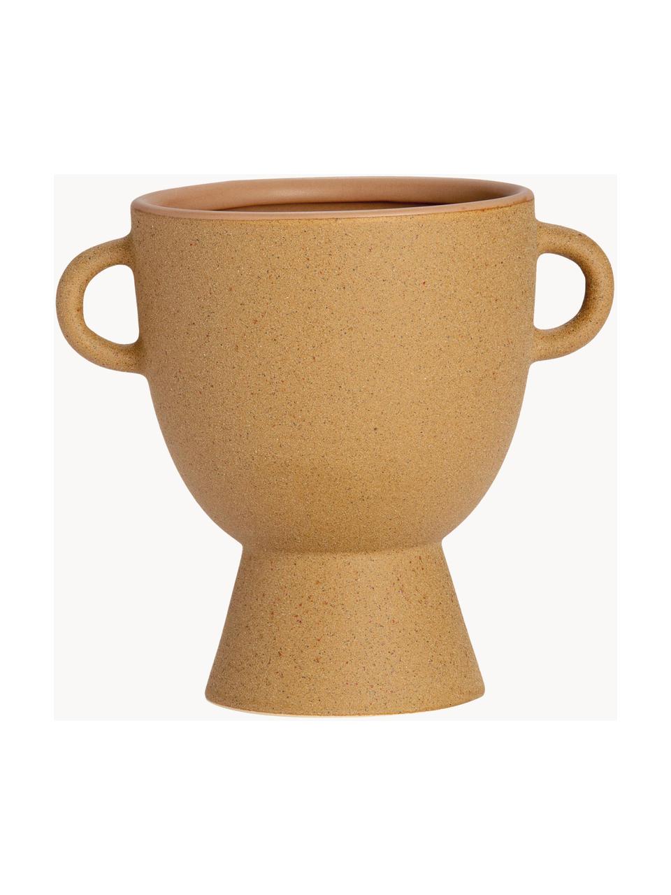 Vaso di design in gres con manici Beata, Gres, Marrone chiaro, Larg. 20 x Alt. 18 cm