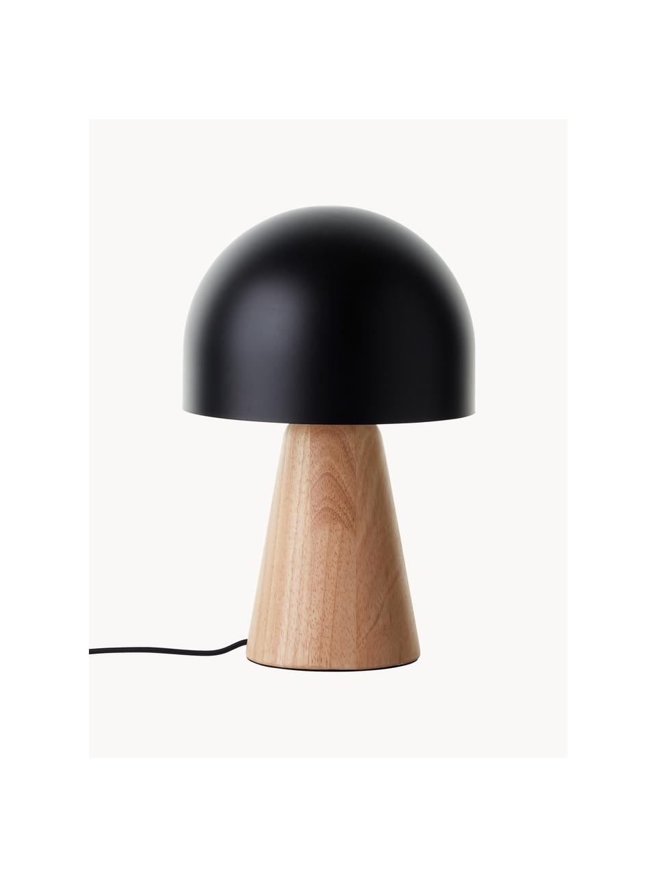 Lámpara de mesa pequeña Nalam, Pantalla: metal recubierto, Cable: recubierto en tela Este p, Negro, madera clara, Ø 20 x Al 31 cm