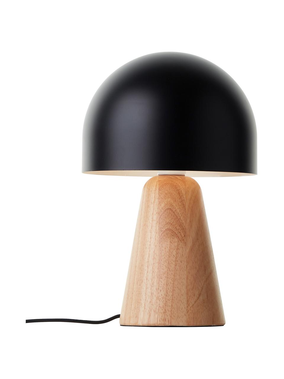 Kleine Tischlampe Nalam, Lampenschirm: Metall, beschichtet, Lampenfuß: Holz, Schwarz, Helles Holz, Ø 20 x H 31 cm