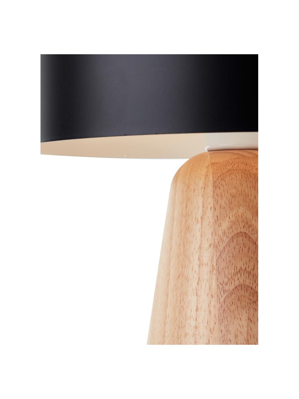 Lámpara de mesa pequeña Nalam, Pantalla: metal recubierto, Cable: recubierto en tela Este p, Negro, madera clara, Ø 20 x Al 31 cm