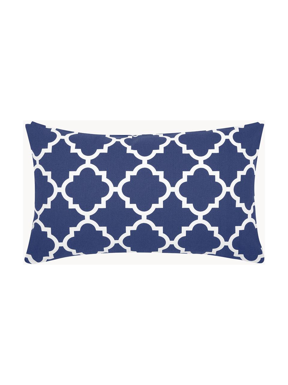 Housse de coussin rectangulaire imprimé graphique Lana, 100 % coton, Bleu marine, blanc, larg. 30 x long. 50 cm