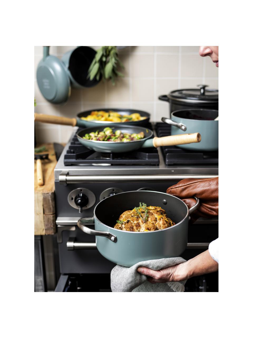 Batería de cocina antiadherente Mayflower, 10 pzas., Azul claro, madera de fresno, Set de diferentes tamaños