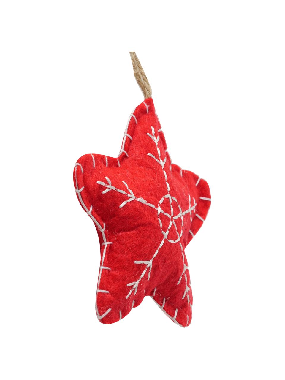 Adornos navideños Mads, 4 uds., Figura: fieltro, yute, Rojo, blanco, Ø 10 x F 2 cm