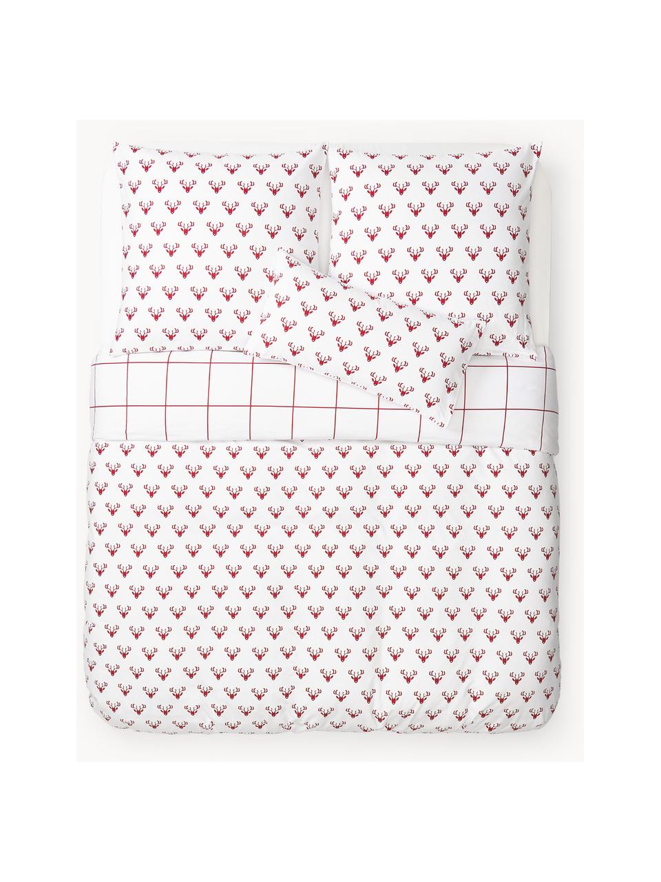 Copripiumino reversibile in flanella con motivo invernale Vince, Bianco, rosso, Larg. 200 x Lung. 200 cm