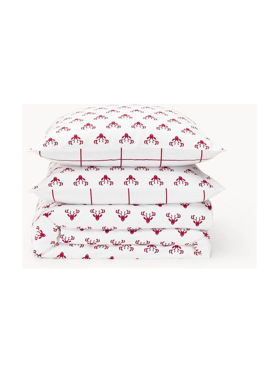 Funda nórdica doble cara de franela invernal Vince, Blanco, rojo, Cama 90 cm (155 x 220 cm)