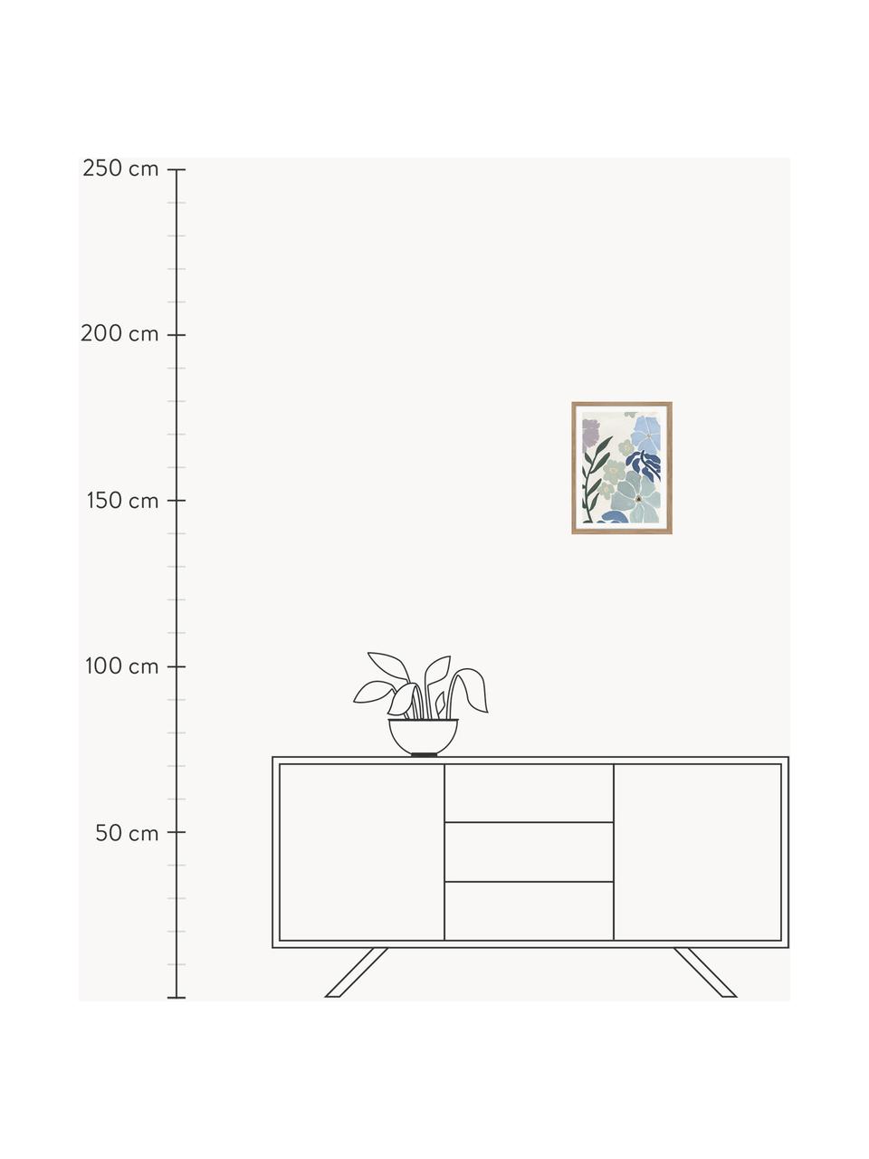 Gerahmter Digitaldruck This Season 1, Bild: Hartgepresster Karton, Rahmen: Eichenholz, Off White, Blautöne, Grün, Lavendel, B 30 x H 40 cm