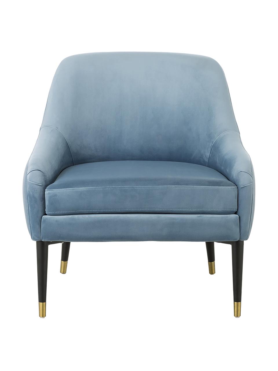 Fluwelen fauteuil Eugenia in blauw, Bekleding: fluweel (polyester), Poten: gepoedercoat metaal, Fluweel lichtblauw, B 75 x D 79 cm