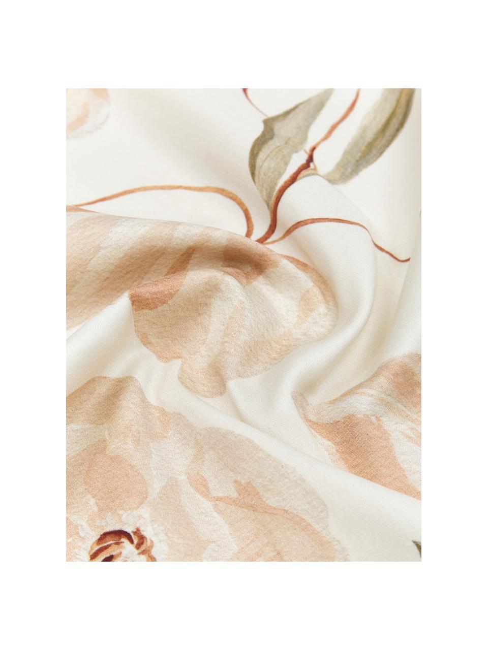 Housse de couette en satin de coton bio Aimee de Candice Gray, Beige clair, rose pâle, larg. 140 x long. 200 cm