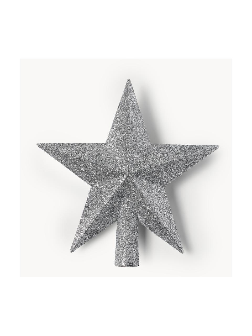 Cimier sapin incassable Morning Star, haut. 19 cm, Plastique, paillettes, Argenté, haut. 19 cm