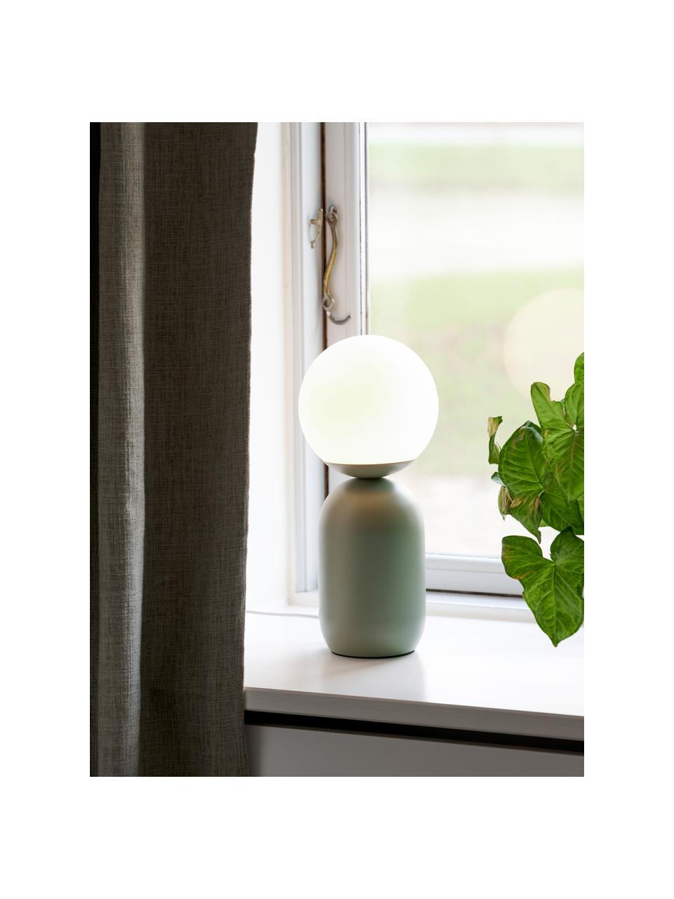Lampada da tavolo piccola Notti, Base della lampada: metallo, rivestito, Paralume: vetro soffiato, Bianco, verde, Ø 15 x Alt. 35 cm