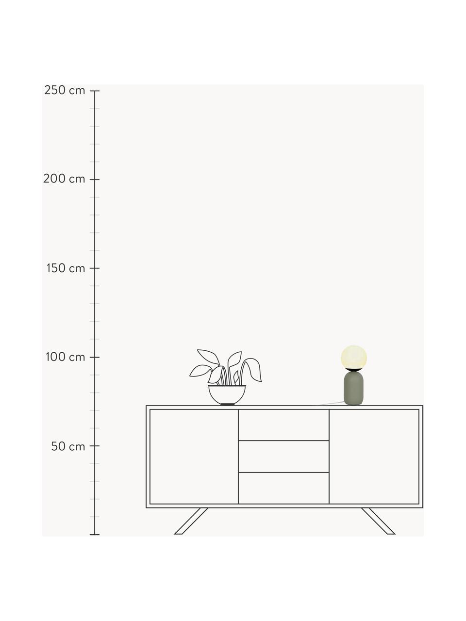 Kleine tafellamp Notti, Lampvoet: gecoat metaal, Lampenkap: mondgeblazen glas, Wit, olijfgroen, Ø 15 x H 35 cm