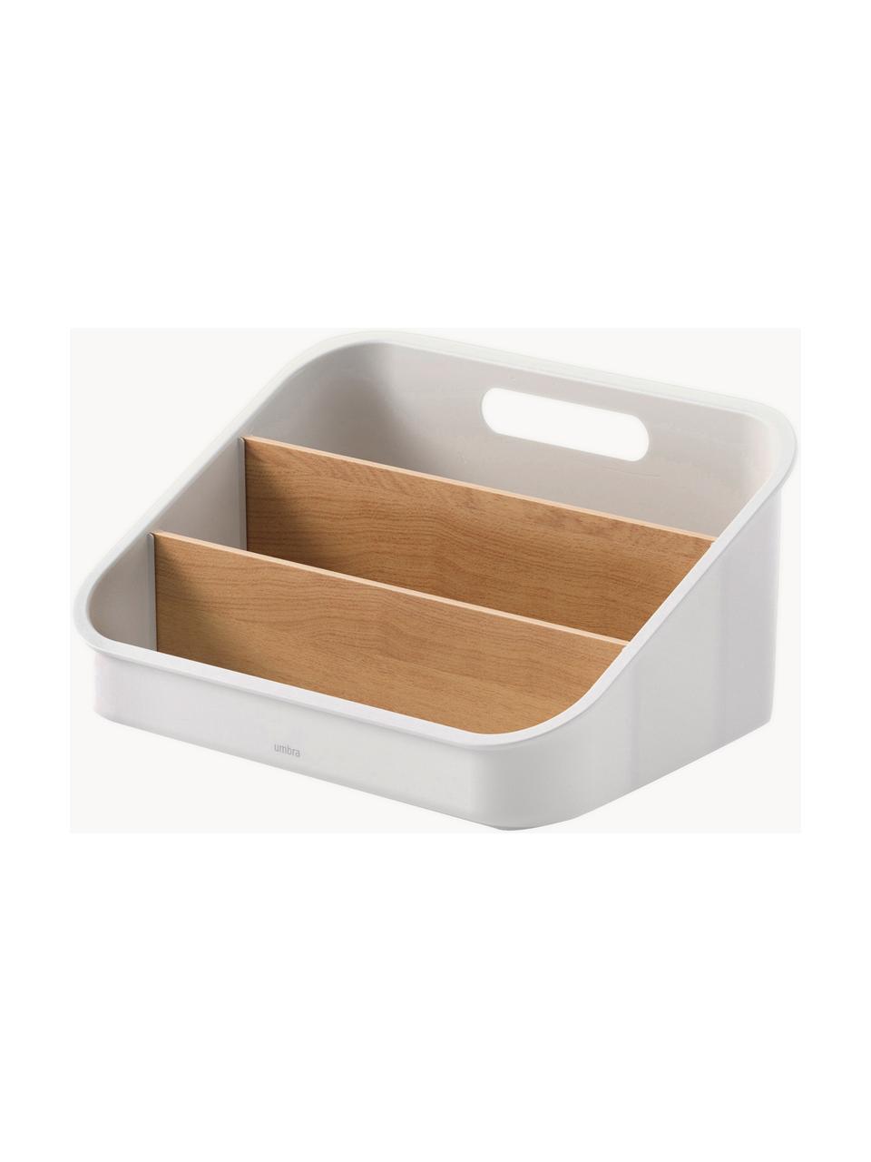 Organizer da cucina Bellwood, Struttura: plastica, Bianco opaco, legno chiaro, Larg. 26 x Alt. 13 cm