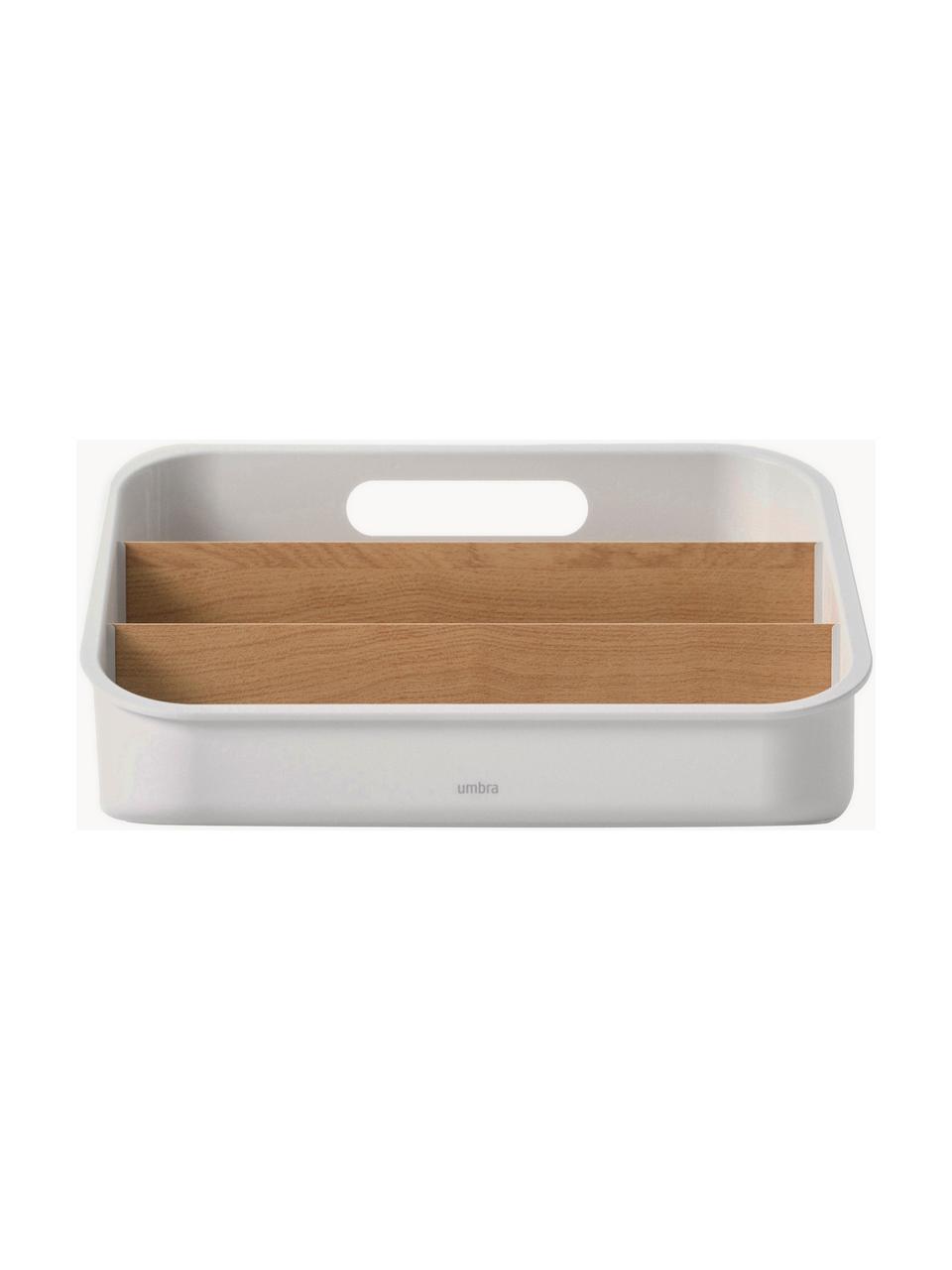 Organizer da cucina Bellwood, Struttura: plastica, Bianco opaco, legno chiaro, Larg. 26 x Alt. 13 cm