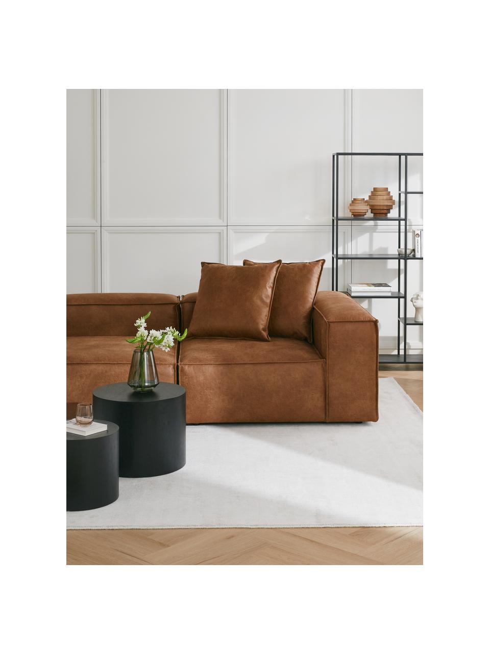 Modulo angolare in pelle riciclata Lennon, Rivestimento: pelle riciclata (70 % pel, Rivestimento: imbottitura in schiuma co, Pelle marrone, Larg. 119 x Prof. 119 cm, angolo a sinistra