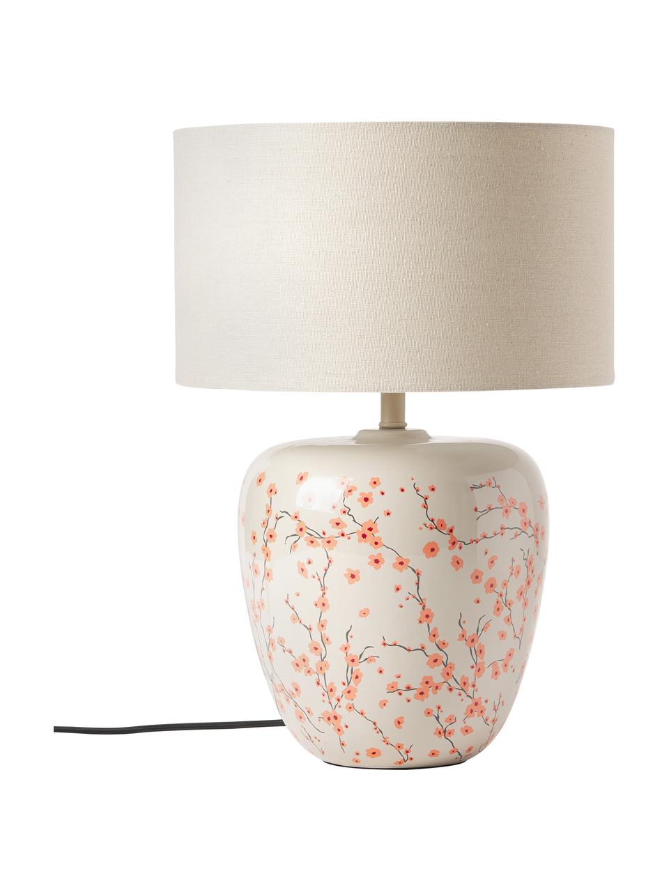 Lámpara de mesa grande de cerámica Eileen, Pantalla: 100% poliéster, Cable: plástico, Beige y rosa brillante, Ø 33 x Al 48 cm
