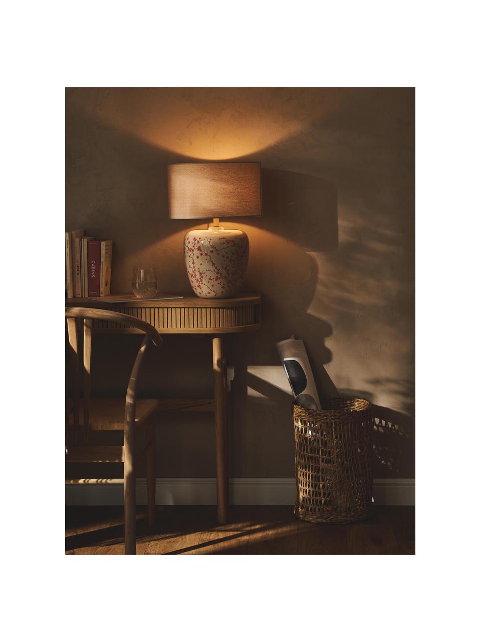 Grande lampe à poser avec pied en céramique Eileen, Beige, rose, haute brillance, Ø 33 x haut. 48 cm