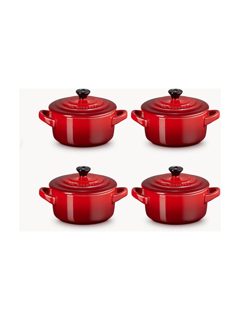 Hrnce Cocotte Mini, 4 ks, Kamenina, Tóny červenej, čierna, Ø 10 x V 8 cm, 250 ml