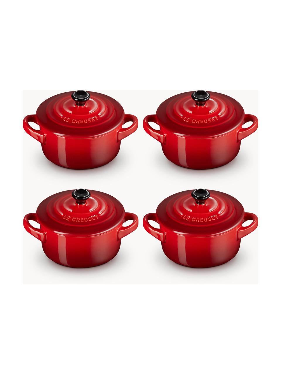 Hrnce Cocotte Mini, 4 ks, Kamenina, Tóny červenej, čierna, Ø 10 x V 8 cm, 250 ml