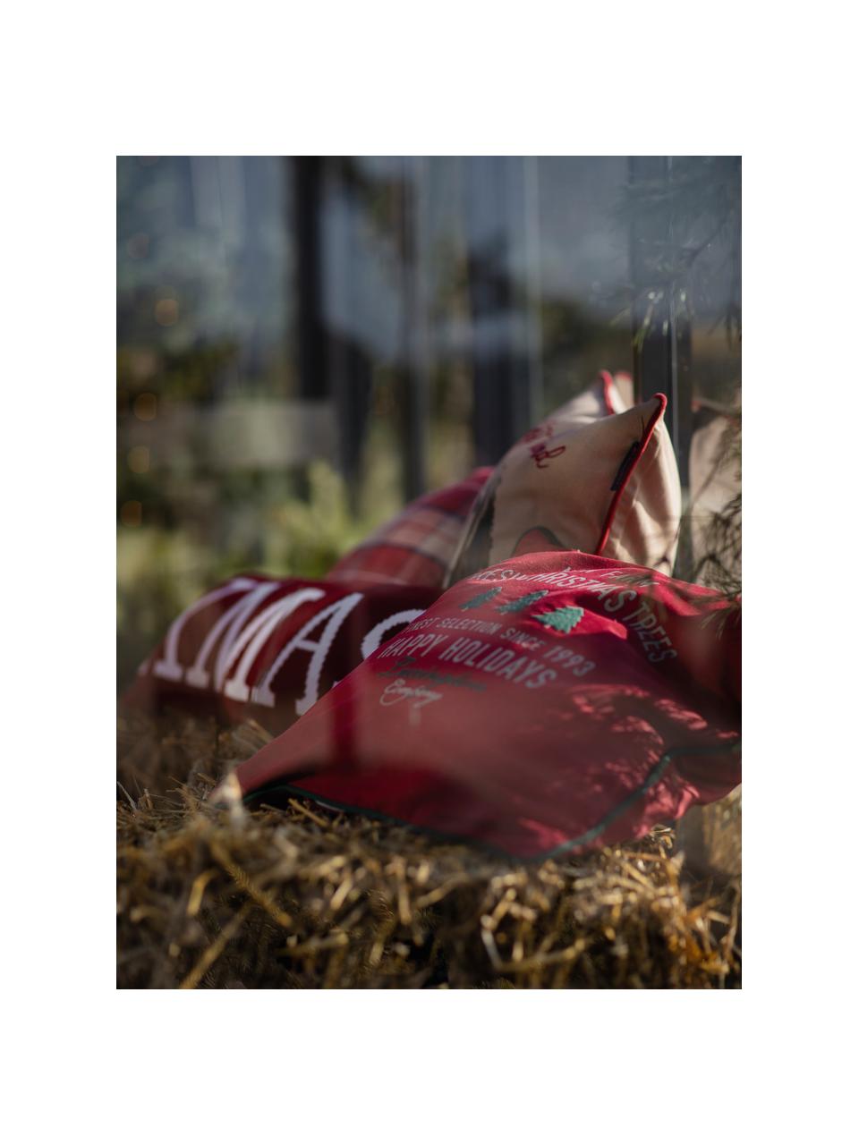 Langes Kissen Xmas in Rot mit Aufschrift, mit Inlett, Bezug: Baumwolle, Weiß, Rot, 25 x 70 cm