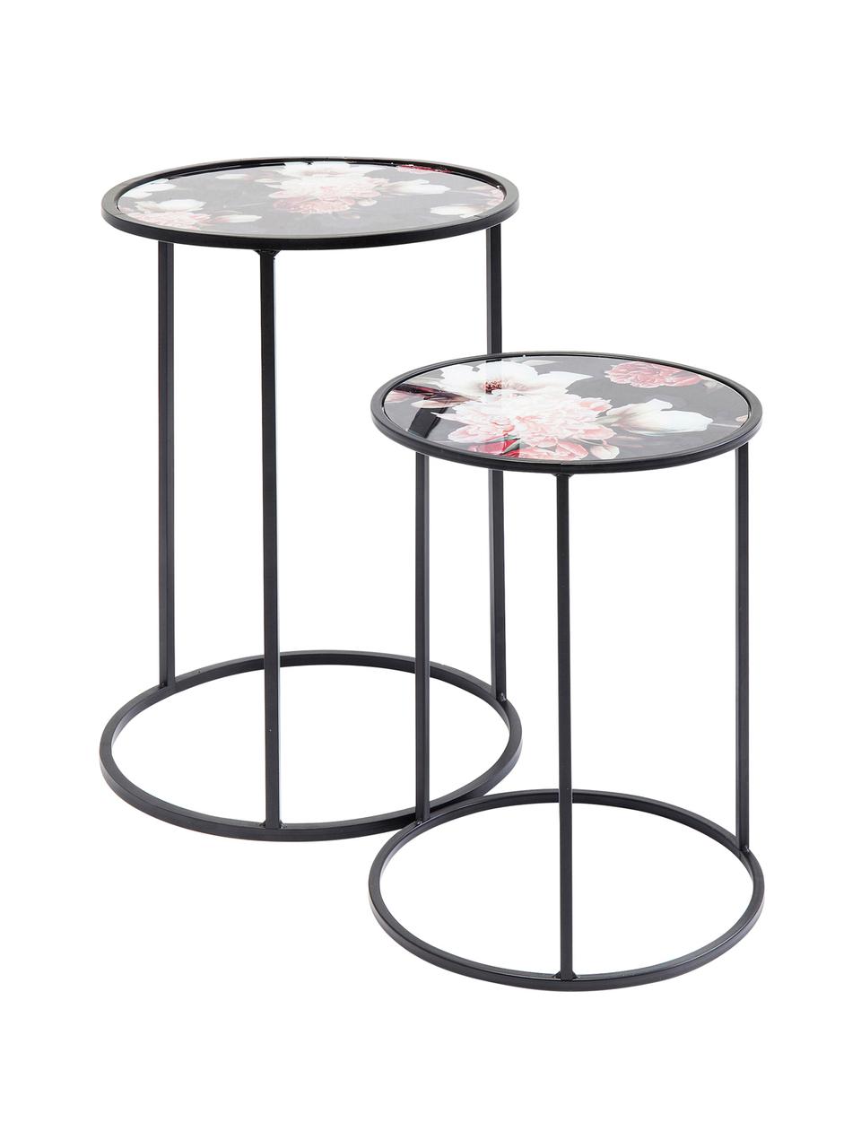 Table d'appoint ronde verre et acier Peony, 2 élém., Noir