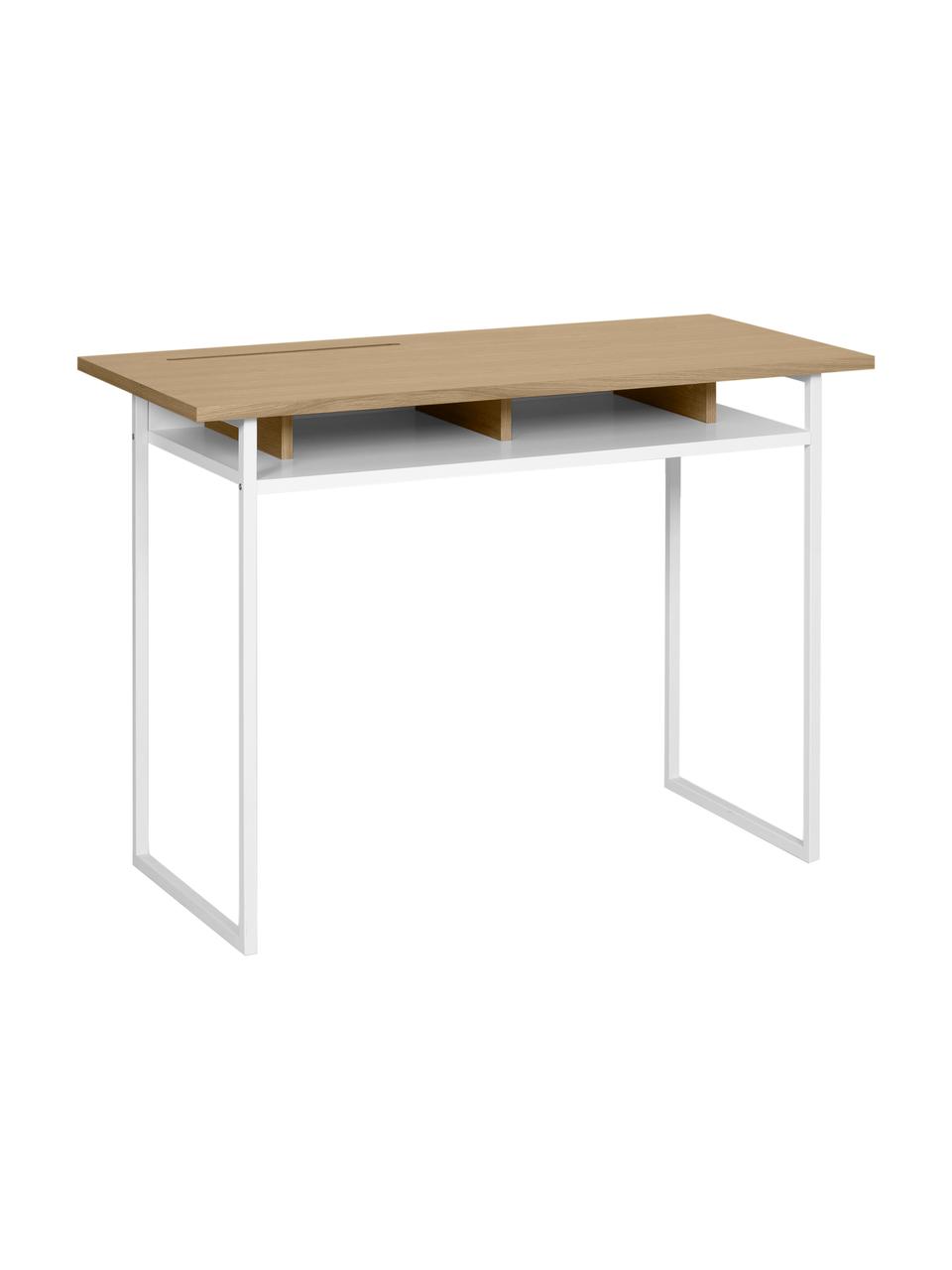 Wit bureau Bristol, Frame: MDF, fineer, spaanplaat, Poten: gelakt metaal, Eikenhoutkleurig, wit, 110 x 78 cm