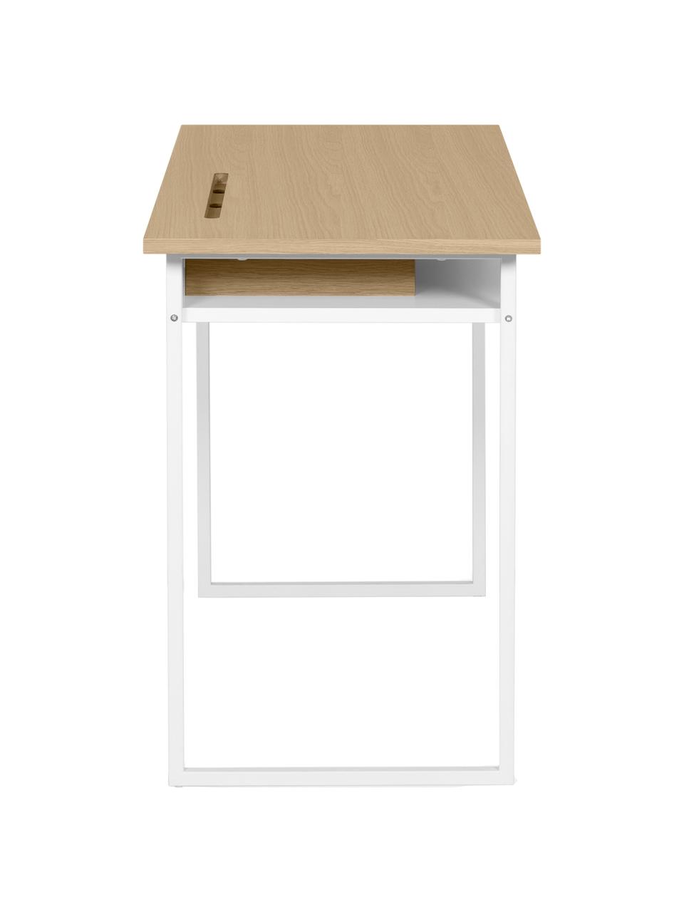 Weißer Schreibtisch Bristol, Korpus: Mitteldichte Holzfaserpla, Beine: Metall, lackiert, Eichenholz, Weiß, 110 x 78 cm