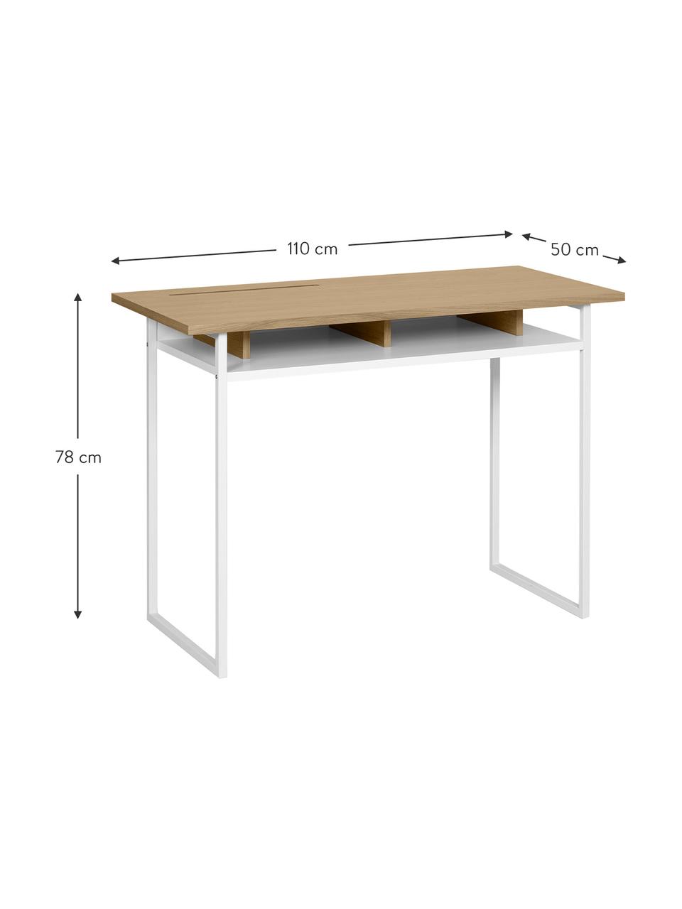 Weißer Schreibtisch Bristol, Korpus: Mitteldichte Holzfaserpla, Beine: Metall, lackiert, Eichenholz, Weiß, 110 x 78 cm