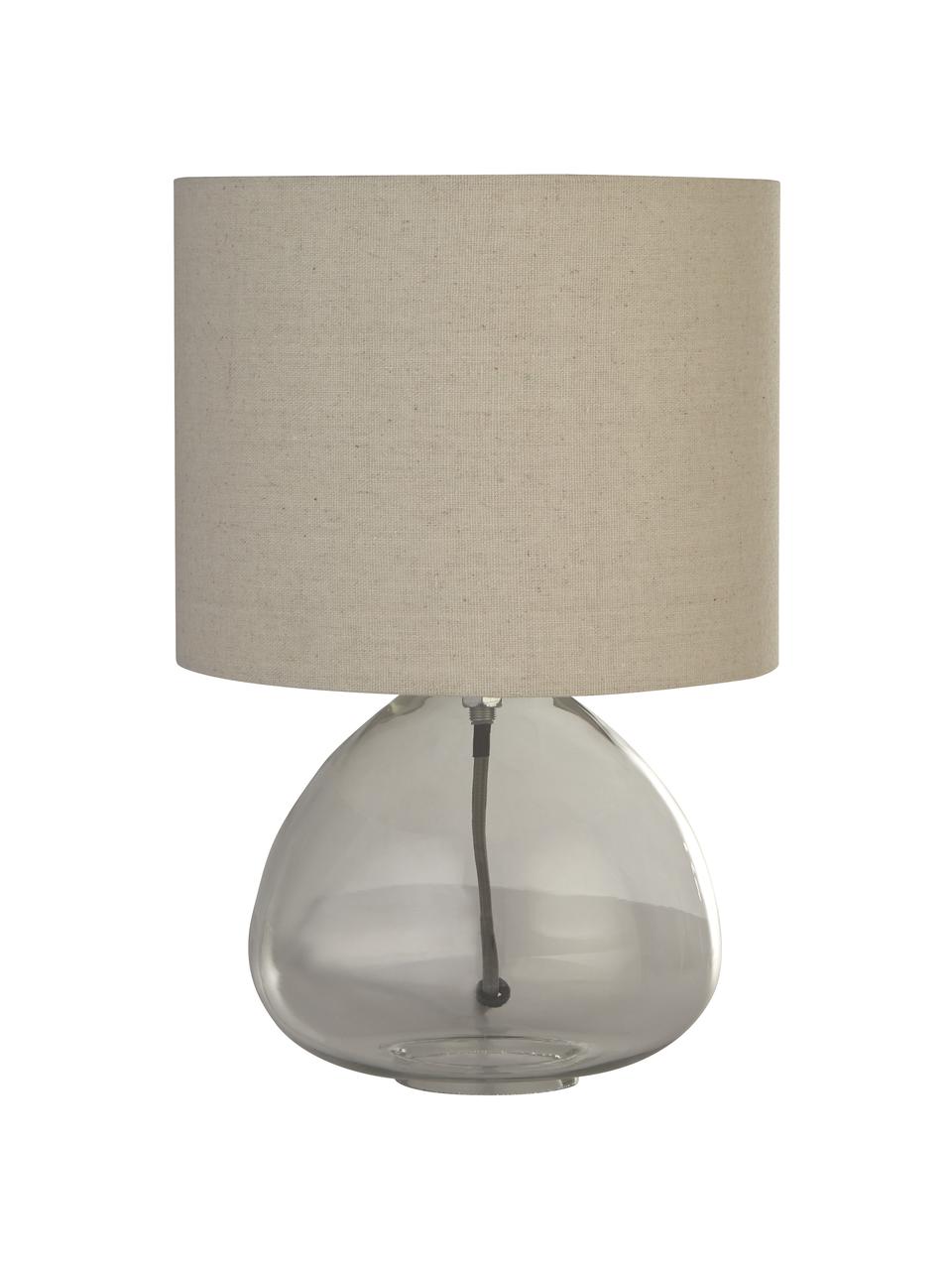 Lámpara de mesa pequeña de vidrio Lugio, Pantalla: tela, Cable: cubierto en tela, Beige, transparente, Ø 21 x Al 32 cm
