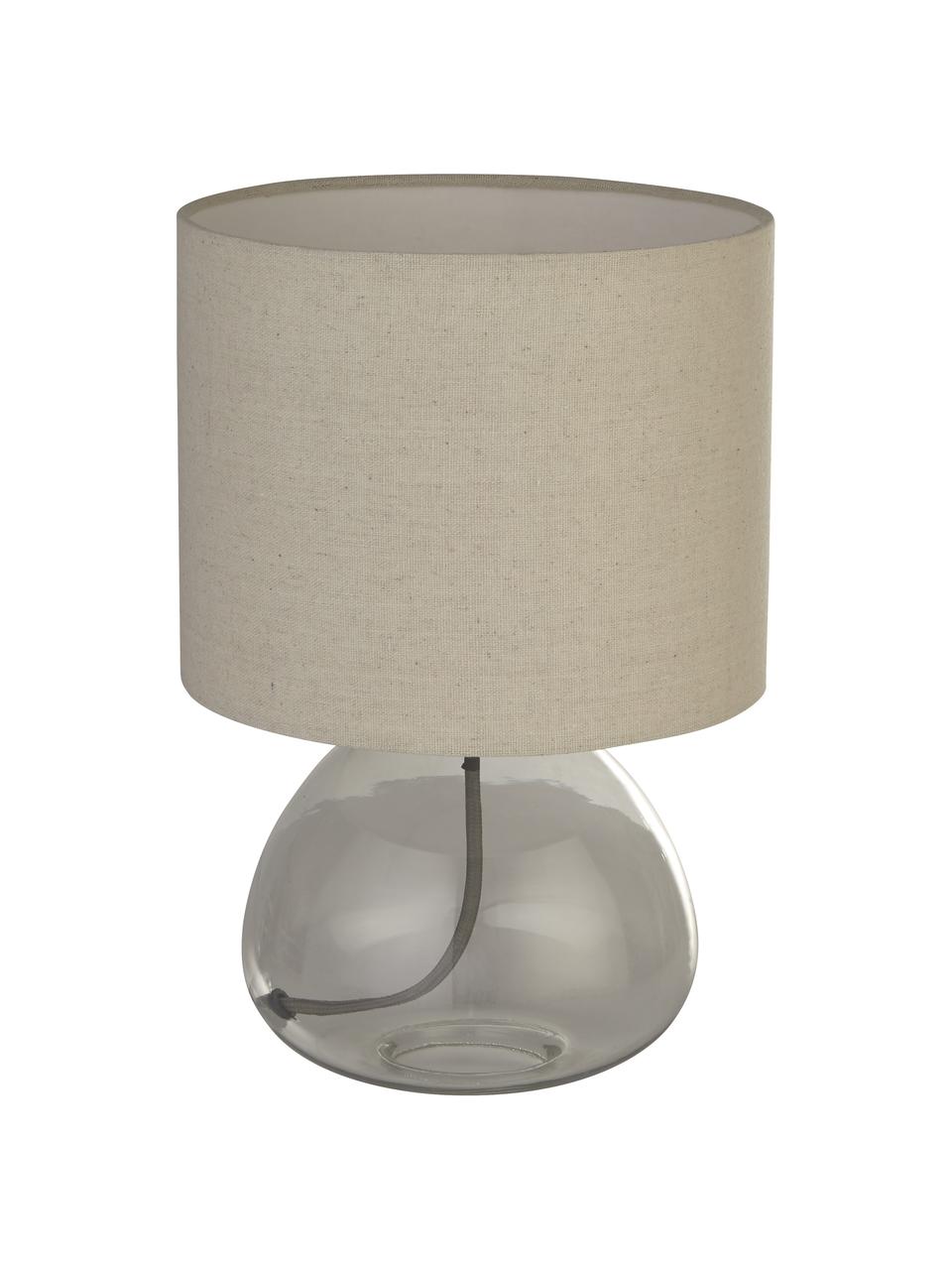 Kleine Tischlampe Lugio mit Glasfuß, Lampenschirm: Stoff, Lampenfuß: Glas, Beige, Transparent, Ø 21 x H 32 cm