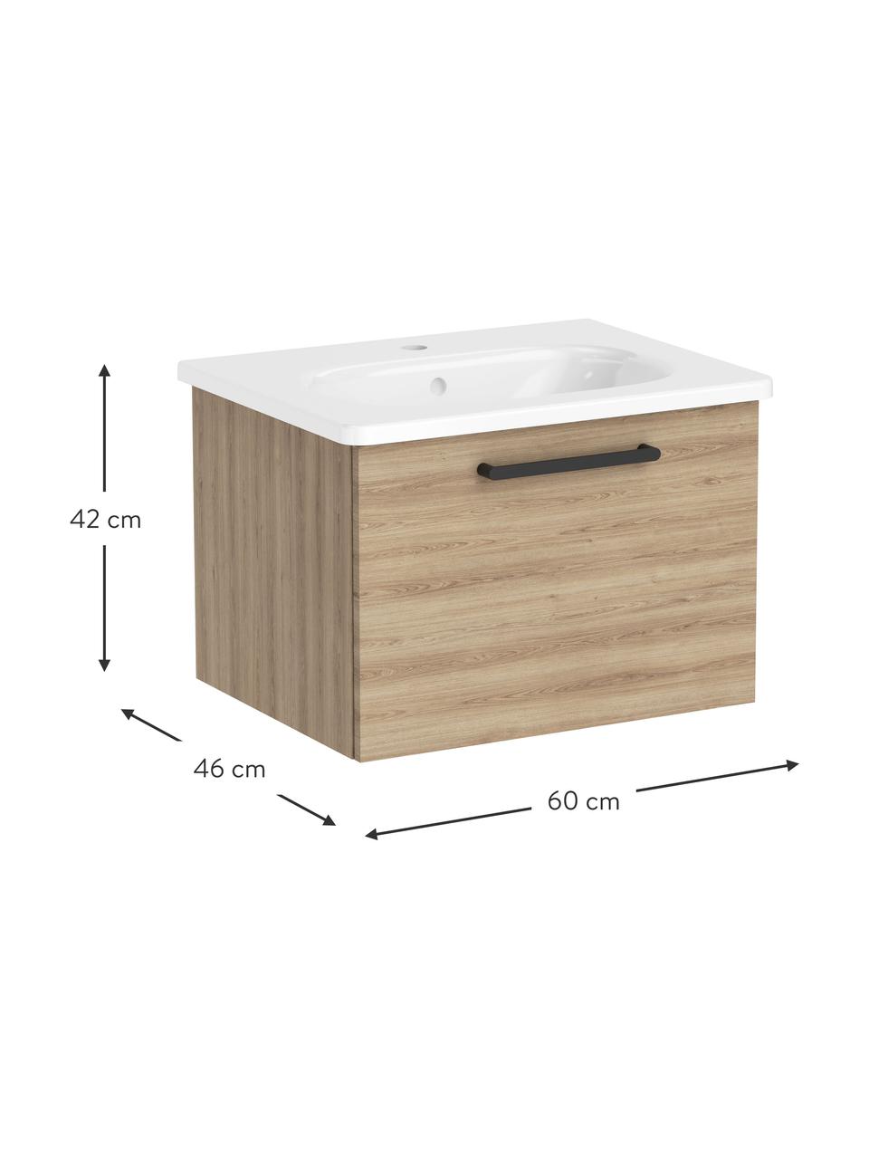 Waschtisch mit Unterschrank Orna, B 60 cm, Griff: Aluminium, beschichtet, Braun, Holz-Optik, B 60 x H 42 cm