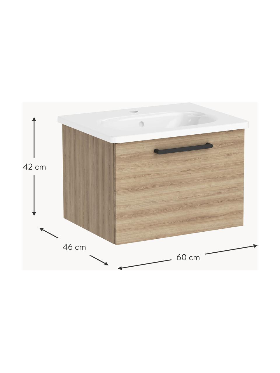 Lavabo con mobiletto Orna, Larg. 60 cm, Maniglie: metallo rivestito, Legno, Larg. 60 x Alt. 42 cm