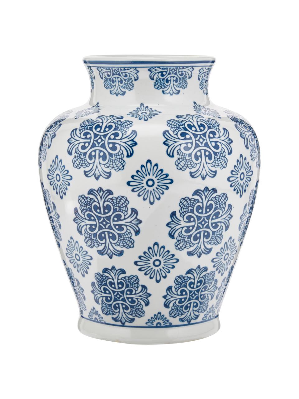 Dekoratívna váza z porcelánu Lin, Porcelán, nie je vodotesný, Biela, modrá, Ø 21 x V 28 cm