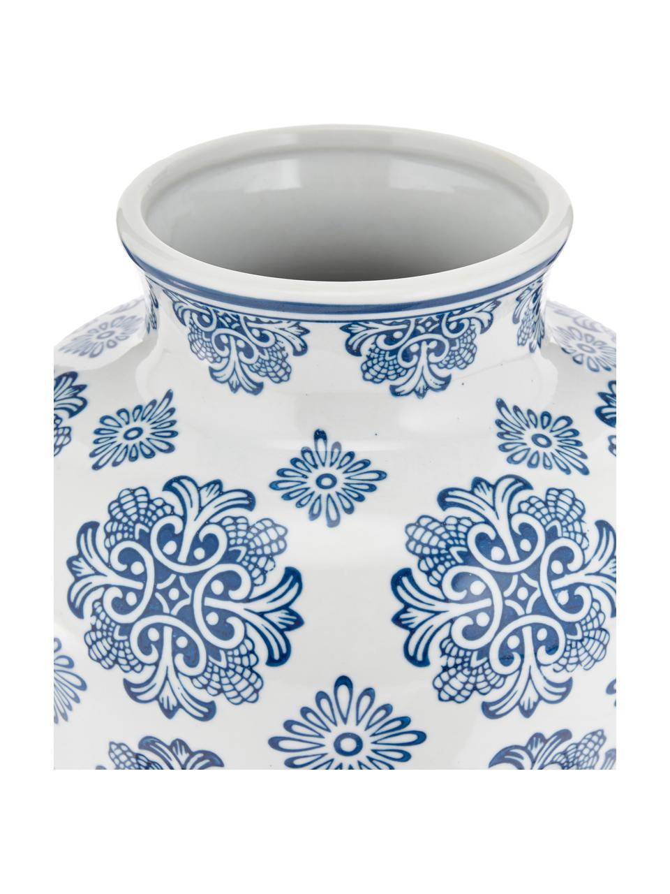 Jarrón de porcelana Lin, Porcelana, no impermeable, Blanco, azul, Ø 21 x Al 28 cm
