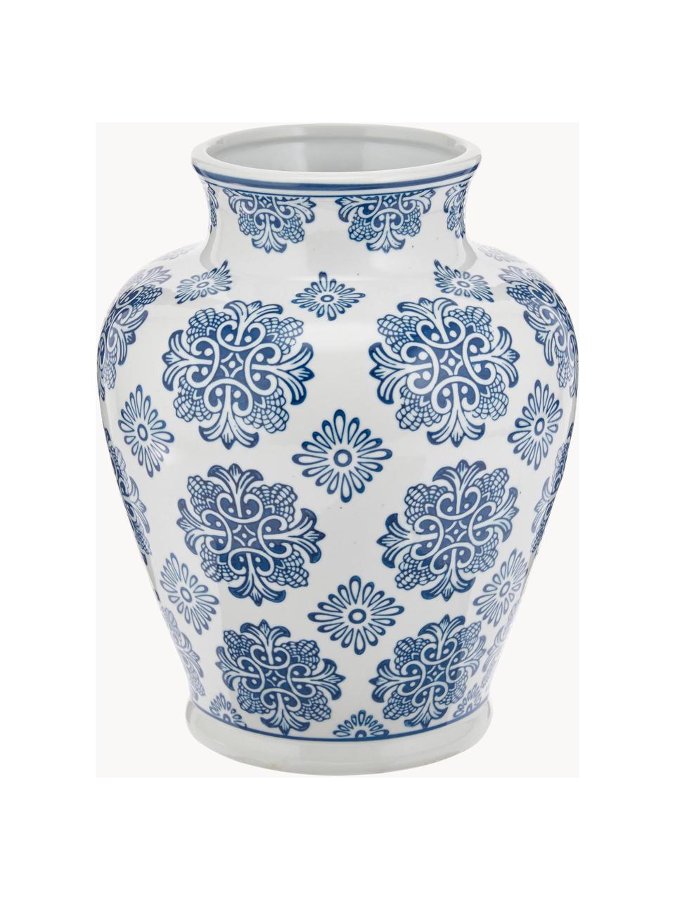 Jarrón de porcelana Lin, Al 28 cm, Porcelana, no impermeable, Blanco, azul, Ø 21 x Al 28 cm