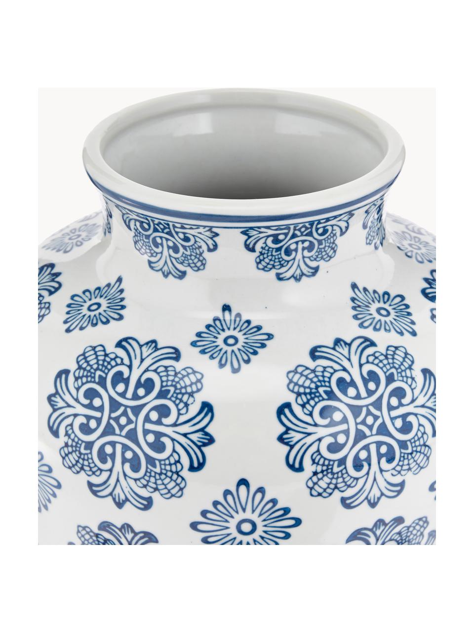 Dekoratívna váza z porcelánu Lin, V 28 cm, Porcelán, nie je vodotesný, Biela, modrá, Ø 21 x V 28 cm