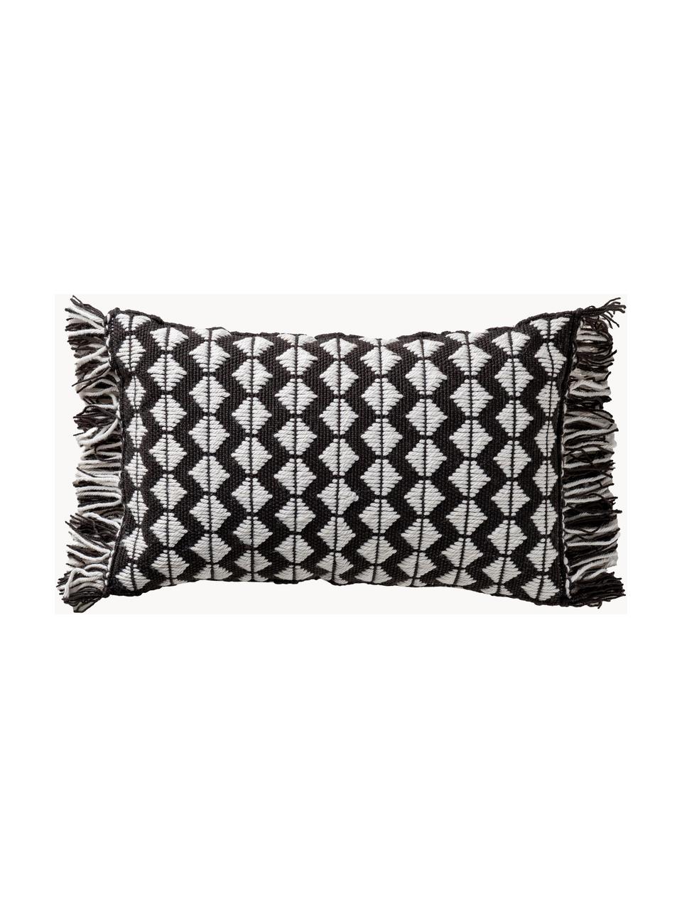 Coussin intérieur-extérieur en PET recyclé Morty, Noir, blanc cassé, larg. 30 x long. 50 cm