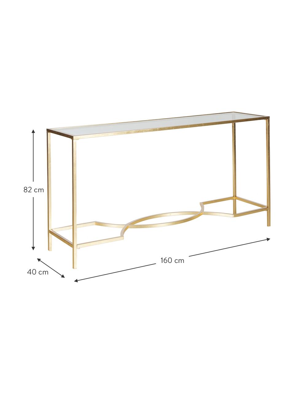 Console avec plateau en verre Sia, Structure : couleur dorée Plateau : transparent
