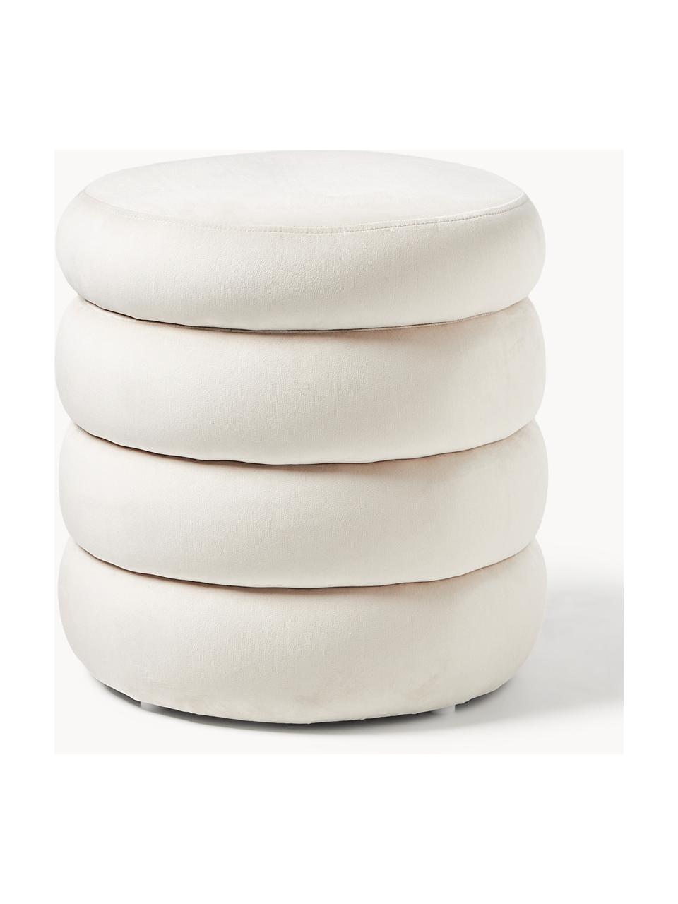 Pouf en velours avec rangement Alto, Velours blanc cassé, Ø 44 x haut. 48 cm