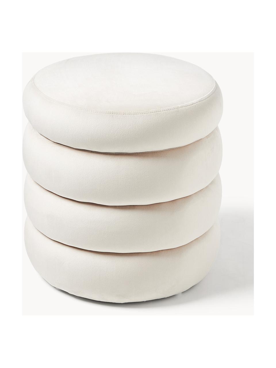 Pouf en velours avec rangement Alto, Velours blanc cassé, Ø 44 x haut. 48 cm