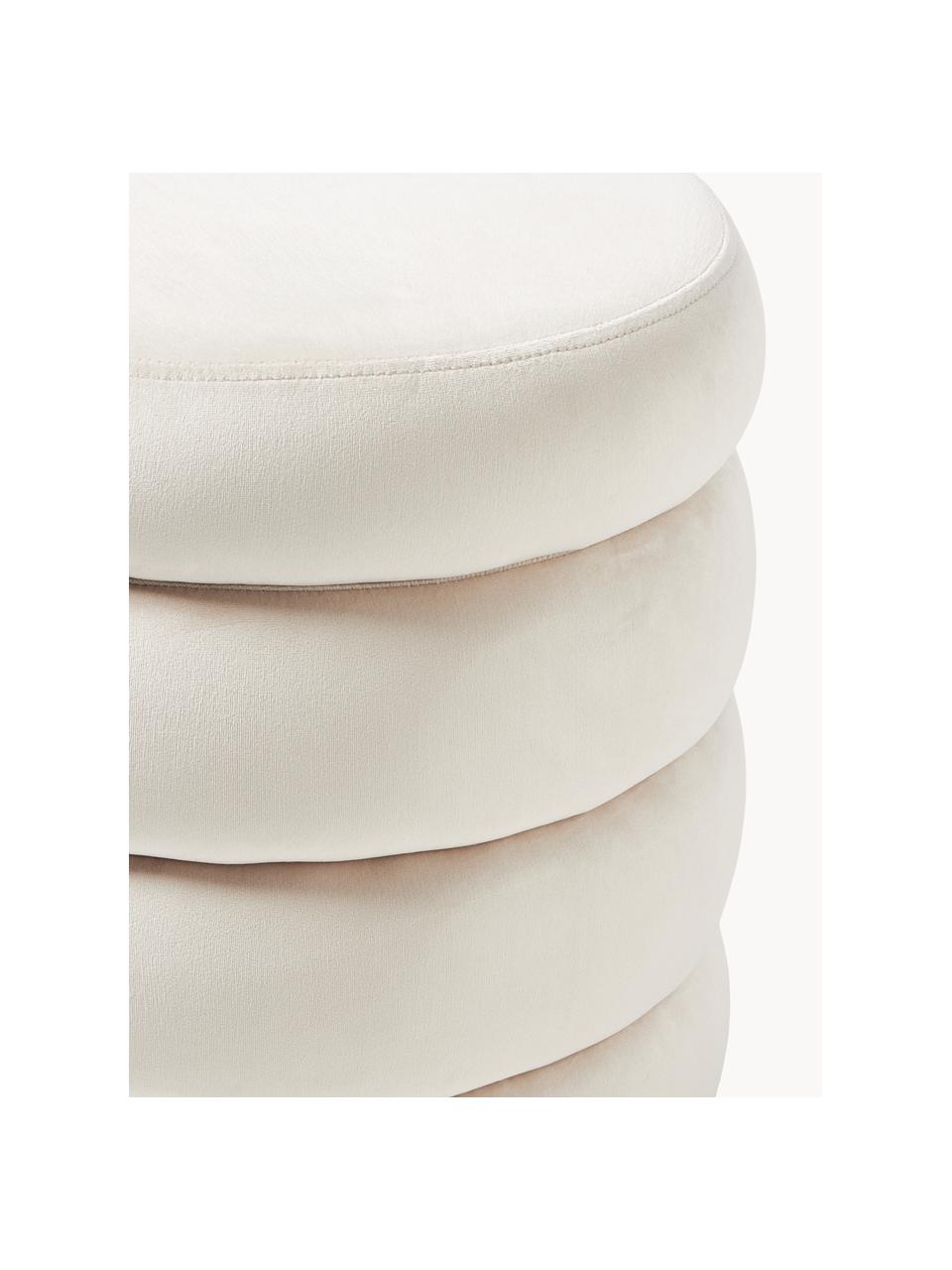 Pouf en velours avec rangement Alto, Velours blanc cassé, Ø 44 x haut. 48 cm