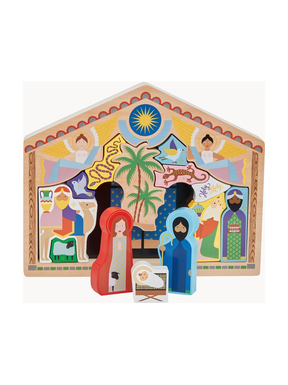 Crèche de Noël artisanale The Crib, 14 élém., MDF, Multicolore, larg. 30 x haut. 25 cm