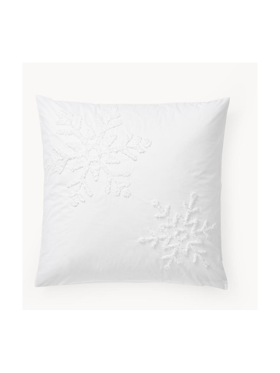 Taie d'oreiller en percale de coton avec flocons de neige tuftés Vidal, Blanc, larg. 50 x long. 70 cm